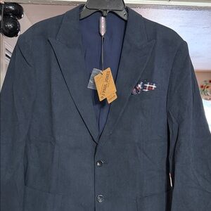 Paul Jones Men's Navy Textured Blazer with Pocket Square